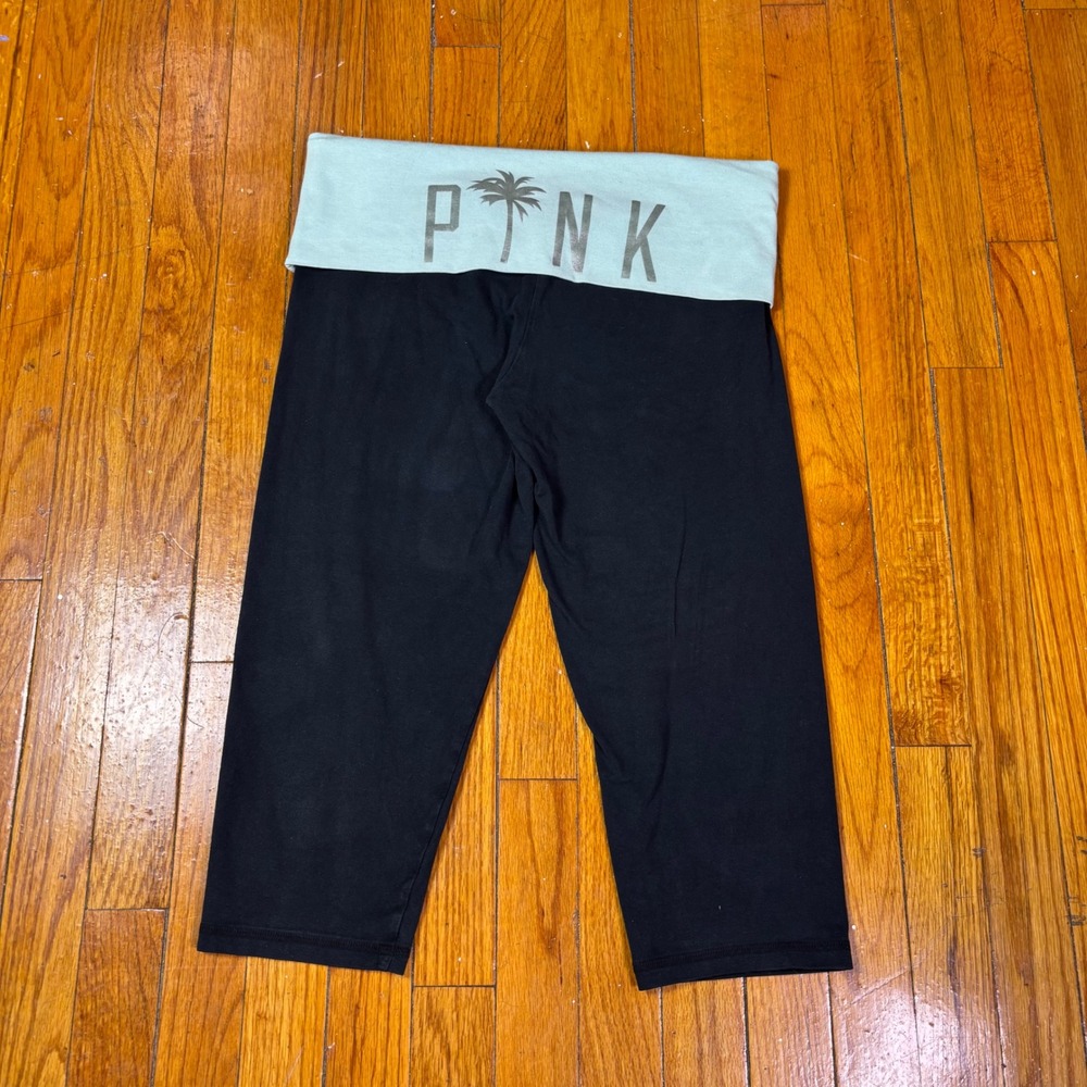 Y2K Victoria secrets foldover capris PINK palm tree turquoise